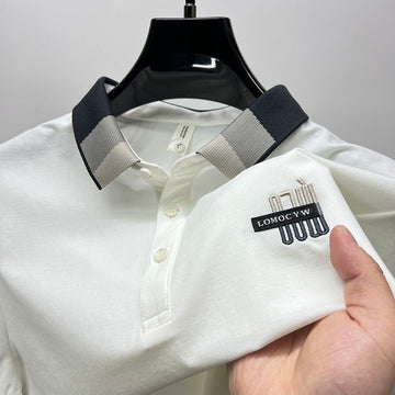 Noble Crest Band-Collar Polo T-Shirt